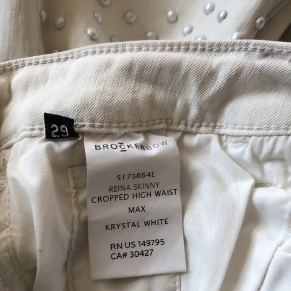 Brockenbow Reina Skinny Cropped High Waist Krystal White Studded Jeans 29 - Picture 13 of 14